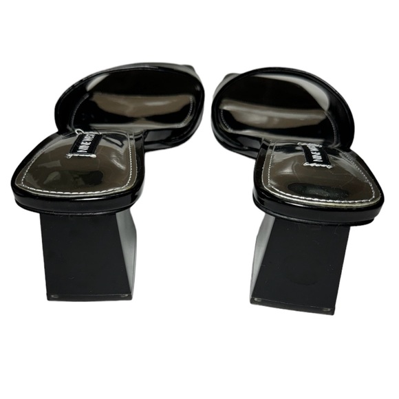 Nine West Oaky 8 Black Faux Patent Leather Open Square Toe Sandals Size 9 - Picture 5 of 11